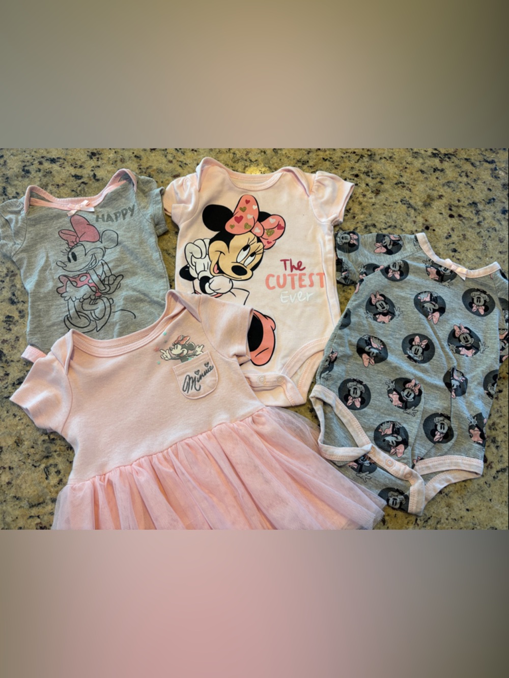 Disney Baby Minnie Mouse Pink and Gray One-Piece Bundle 4 pieces size 3-6 month